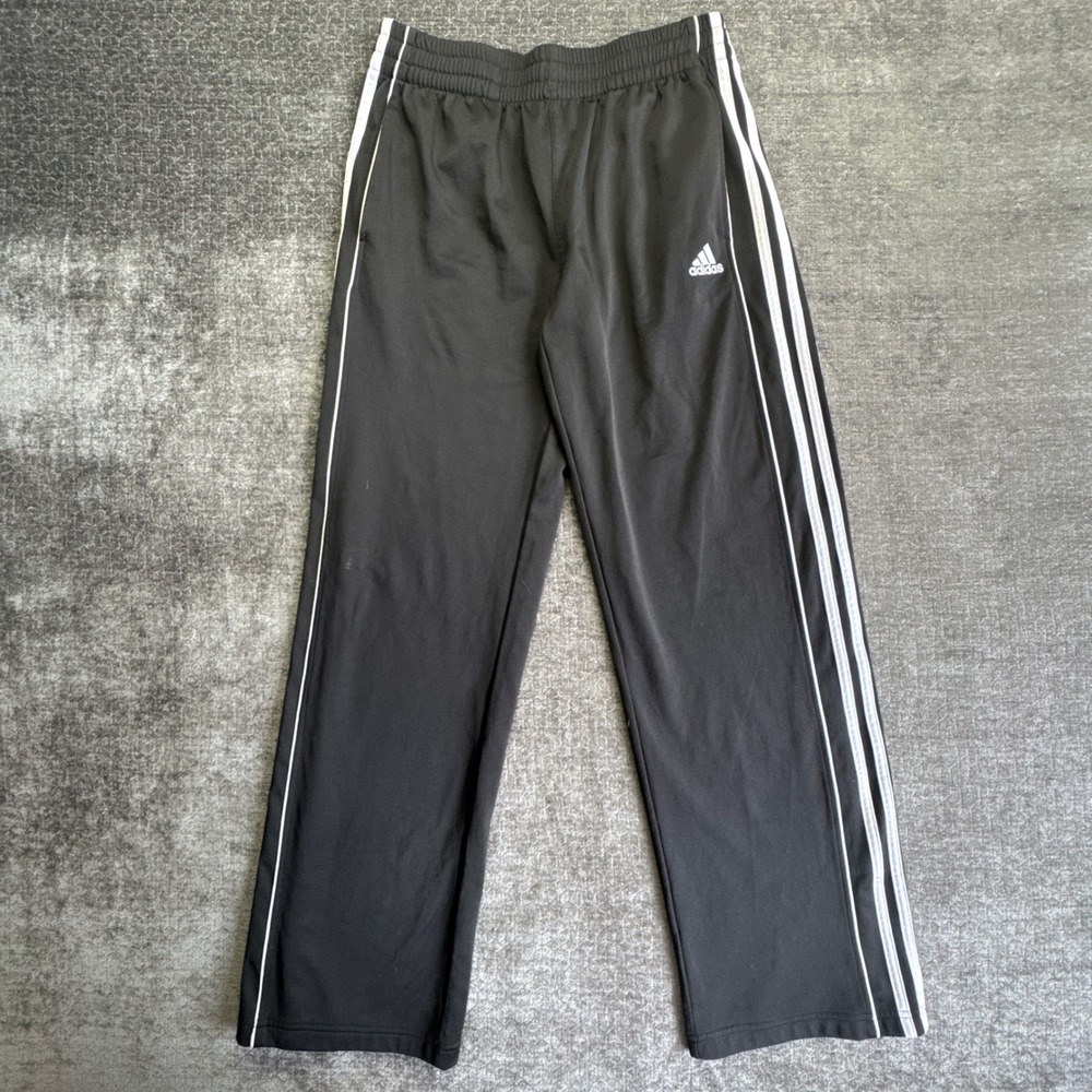 Adidas Track Pants Youth XL-18 Black Striped Straight Leg Elastic Waist Mid Rise